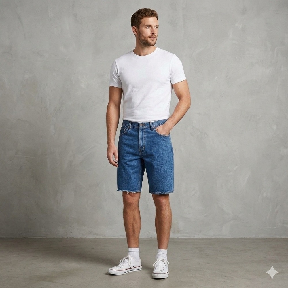 Wrangler‎ Mens Size 44 Relaxed Fit Denim Shorts Blue Comfort Stretch Jeans Jorts